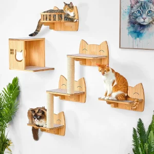9-Piece Wooden Cat Wall Shelves
